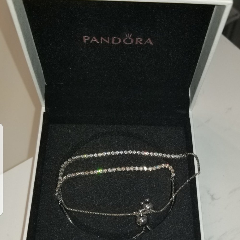 2 Piece - (1) White & (1) Yellow Diamond Pandora Sliding Tennis Bracelet Set - Picture 2 of 4
